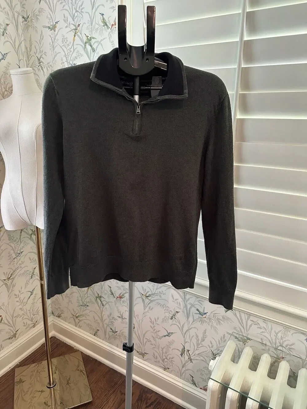 (Medium) Mens Banana Republic Cashmere Blend 1/4 Zip Sweatshirt Dark Green EUC